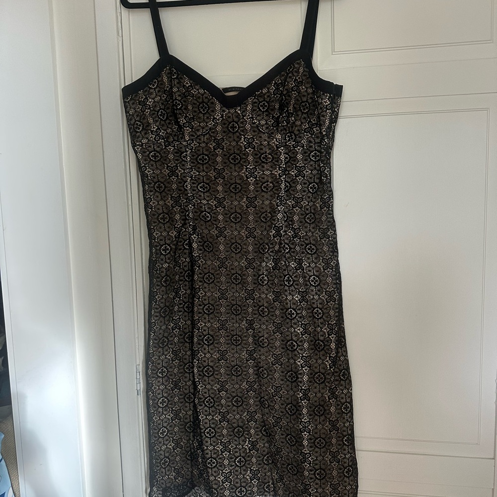 Elie Tahari Black and Nude Lace Dress